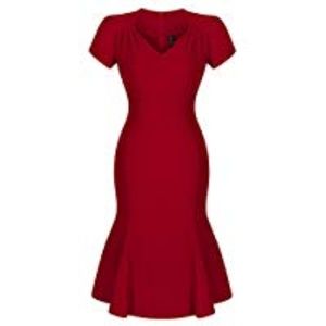 Miusol Women's V Neck Elegant Vintage Dress L